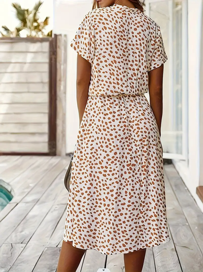 Summer Dress - Short Sleeve - Tie Waist - Midi Dress - Sundress-Grace Aura