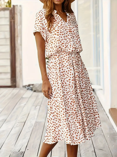 Summer Dress - Short Sleeve - Tie Waist - Midi Dress - Sundress-Grace Aura