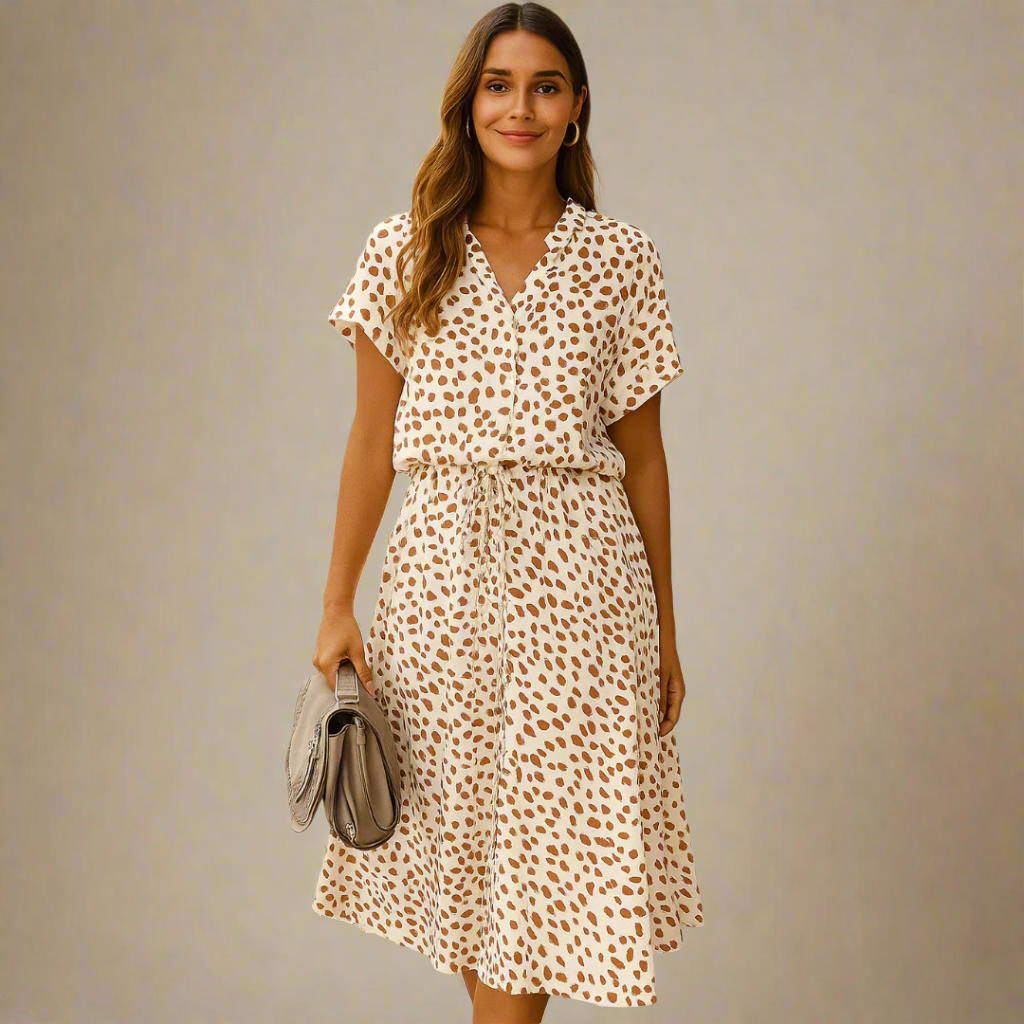 Summer Dress - Short Sleeve - Tie Waist - Midi Dress - Sundress-Grace Aura