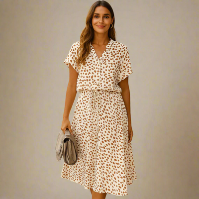 Summer Dress - Short Sleeve - Tie Waist - Midi Dress - Sundress-Grace Aura
