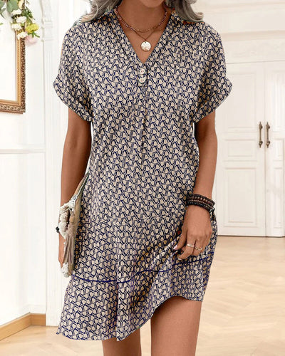 Summer Dress - V-Neck - Short Sleeve - A-Line Dress - Short Dress-Grace Aura
