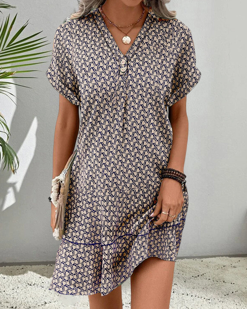 Summer Dress - V-Neck - Short Sleeve - A-Line Dress - Short Dress-Grace Aura