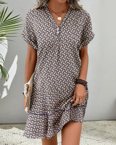 Summer Dress - V-Neck - Short Sleeve - A-Line Dress - Short Dress-Grace Aura