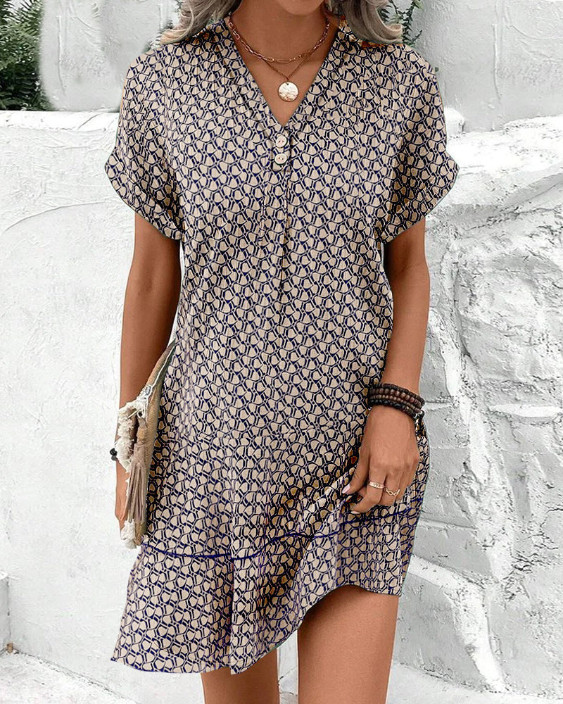 Summer Dress - V-Neck - Short Sleeve - A-Line Dress - Short Dress-Grace Aura