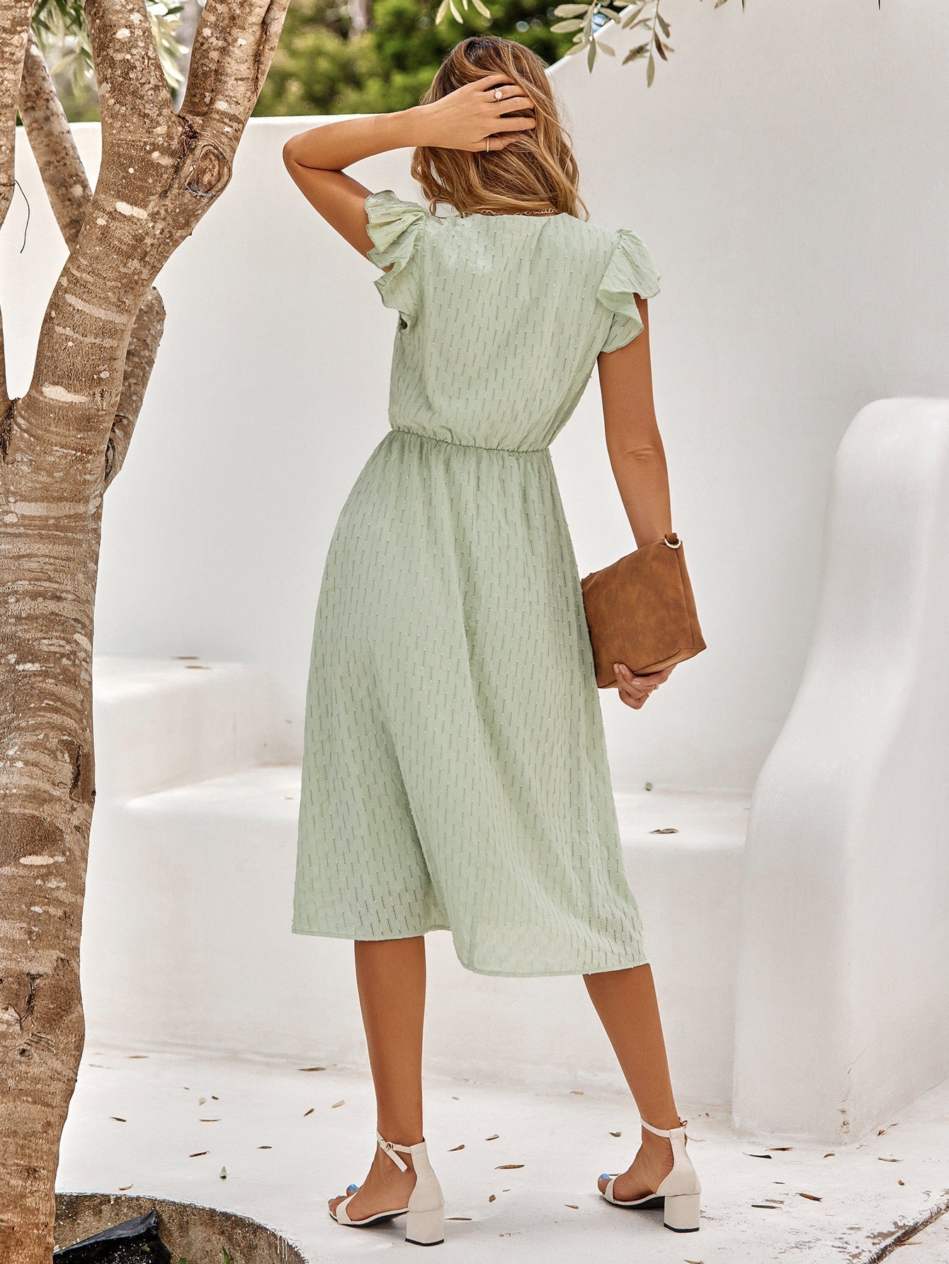 Summer Dress - Women's Butterfly Sleeve Mint Green Midi Sundress-Grace Aura
