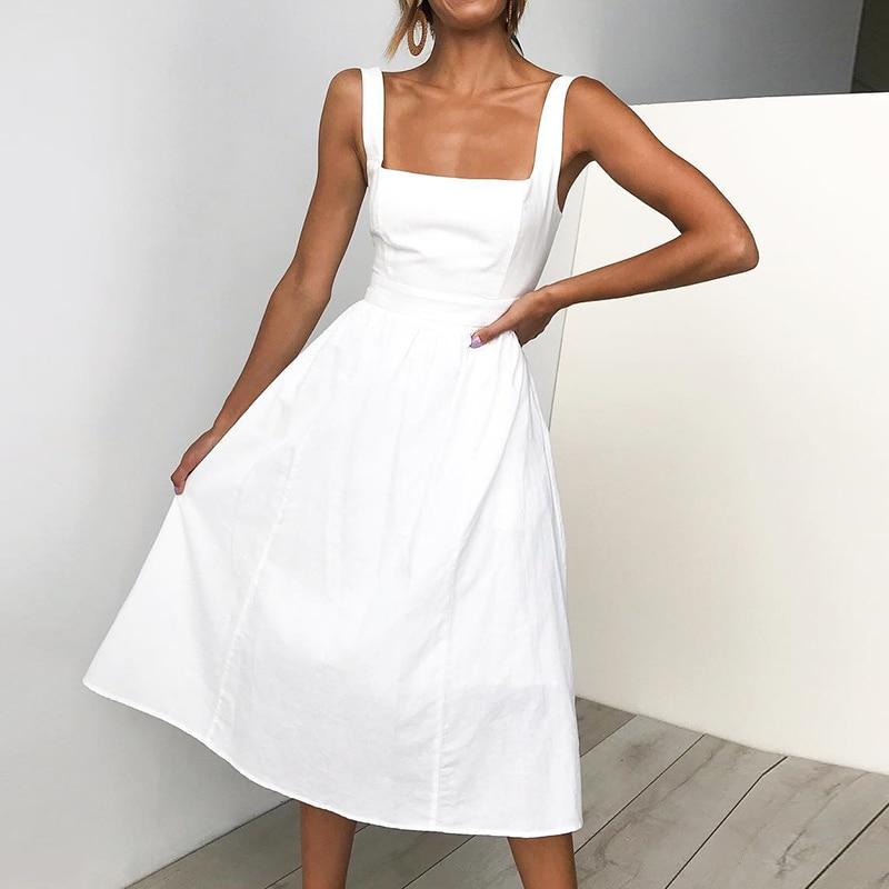 Summer Dress - Women's Sleeveless Square Neck Midi Dress-Grace Aura