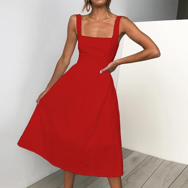 Summer Dress - Women's Sleeveless Square Neck Midi Dress-Grace Aura