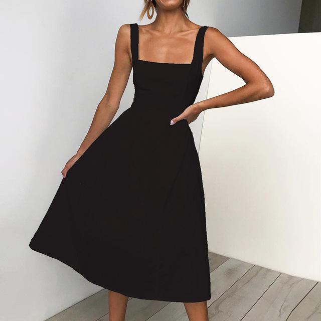 Summer Dress - Women's Sleeveless Square Neck Midi Dress-Grace Aura