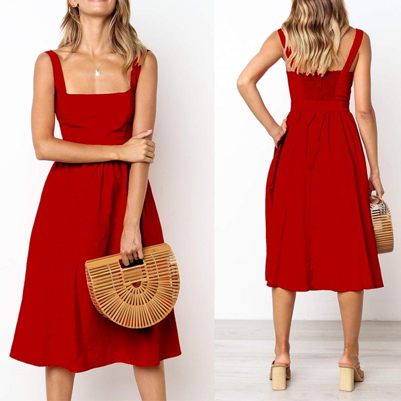 Summer Dress - Women's Sleeveless Square Neck Midi Dress-Grace Aura