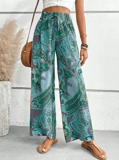 Summer Pants | Paisley Print | High Waist | Boho Pants | Wide Leg Pants-Grace Aura