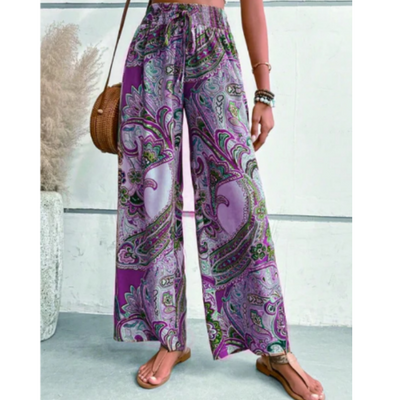 Summer Pants | Paisley Print | High Waist | Boho Pants | Wide Leg Pants-Grace Aura