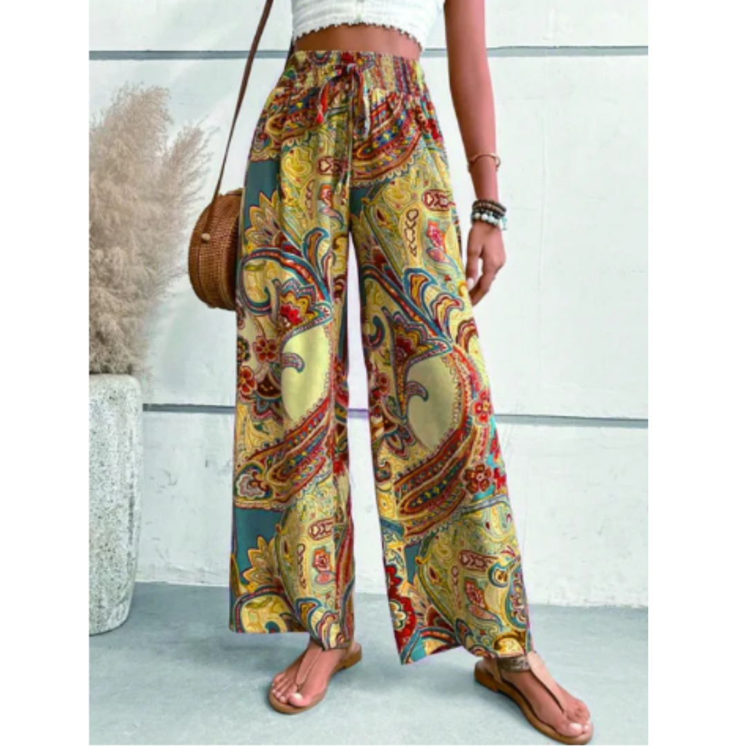 Summer Pants | Paisley Print | High Waist | Boho Pants | Wide Leg Pants-Grace Aura