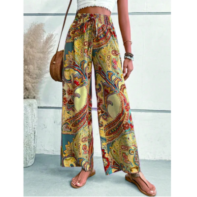 Summer Pants | Paisley Print | High Waist | Boho Pants | Wide Leg Pants-Grace Aura