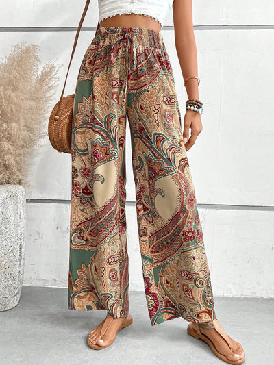 Summer Pants | Paisley Print | High Waist | Boho Pants | Wide Leg Pants-Grace Aura