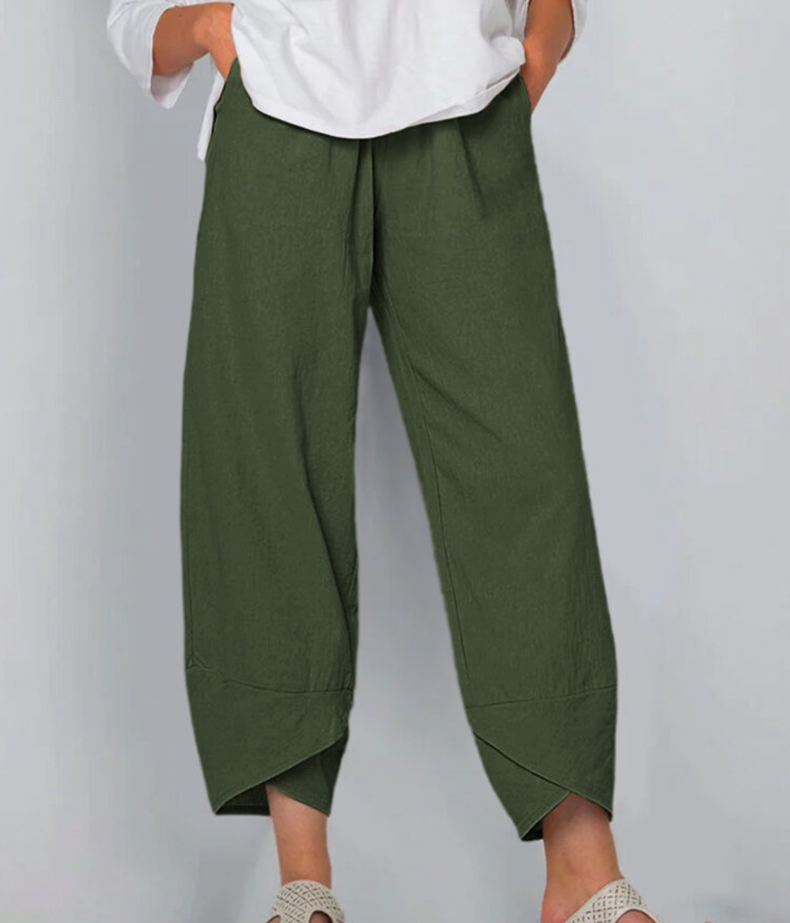 Summer Pants | Wide Leg | Cropped | Linen Trousers | Women's Trousers-Grace Aura