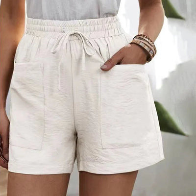 Summer Shorts - Women's Drawstring High Waisted Linen Shorts-Grace Aura