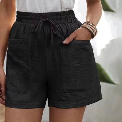 Summer Shorts - Women's Drawstring High Waisted Linen Shorts-Grace Aura