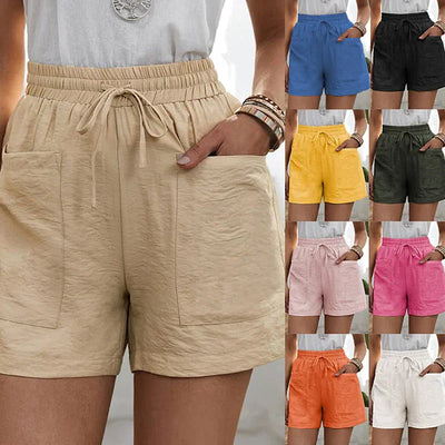 Summer Shorts - Women's Drawstring High Waisted Linen Shorts-Grace Aura