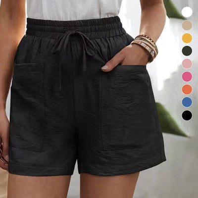 Summer Shorts - Women's Drawstring High Waisted Linen Shorts-Grace Aura