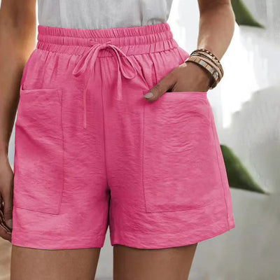 Summer Shorts - Women's Drawstring High Waisted Linen Shorts-Grace Aura