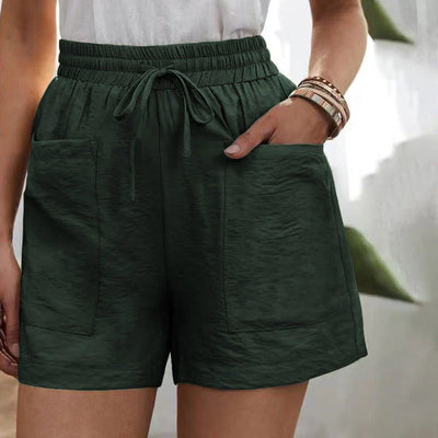 Summer Shorts - Women's Drawstring High Waisted Linen Shorts-Grace Aura