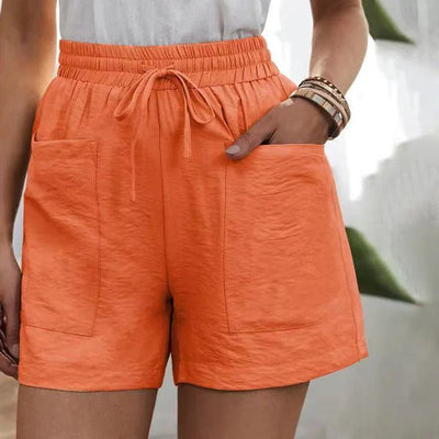 Summer Shorts - Women's Drawstring High Waisted Linen Shorts-Grace Aura