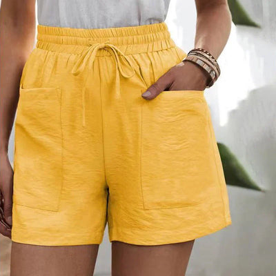 Summer Shorts - Women's Drawstring High Waisted Linen Shorts-Grace Aura
