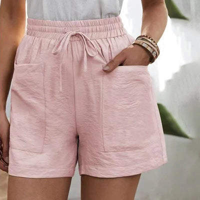 Summer Shorts - Women's Drawstring High Waisted Linen Shorts-Grace Aura