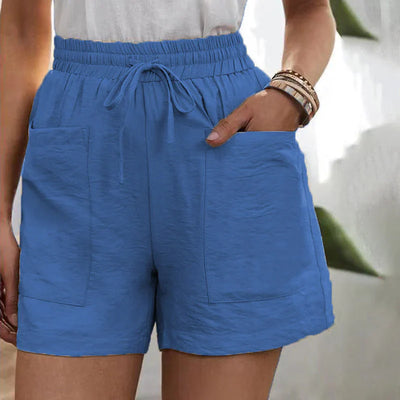 Summer Shorts - Women's Drawstring High Waisted Linen Shorts-Grace Aura