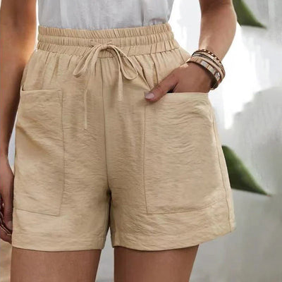 Summer Shorts - Women's Drawstring High Waisted Linen Shorts-Grace Aura