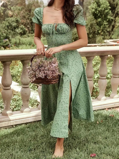 Sundress - Floral - Puff Sleeve - Summer Dress - Maxi Dress-Grace Aura