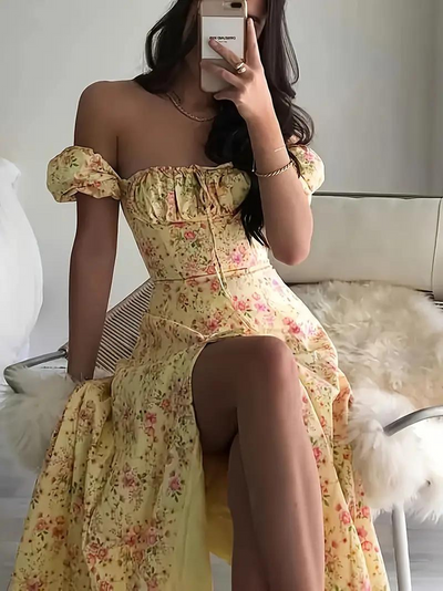Sundress - Floral - Puff Sleeve - Summer Dress - Maxi Dress-Grace Aura