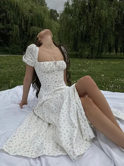 Sundress - Floral - Puff Sleeve - Summer Dress - Maxi Dress-Grace Aura