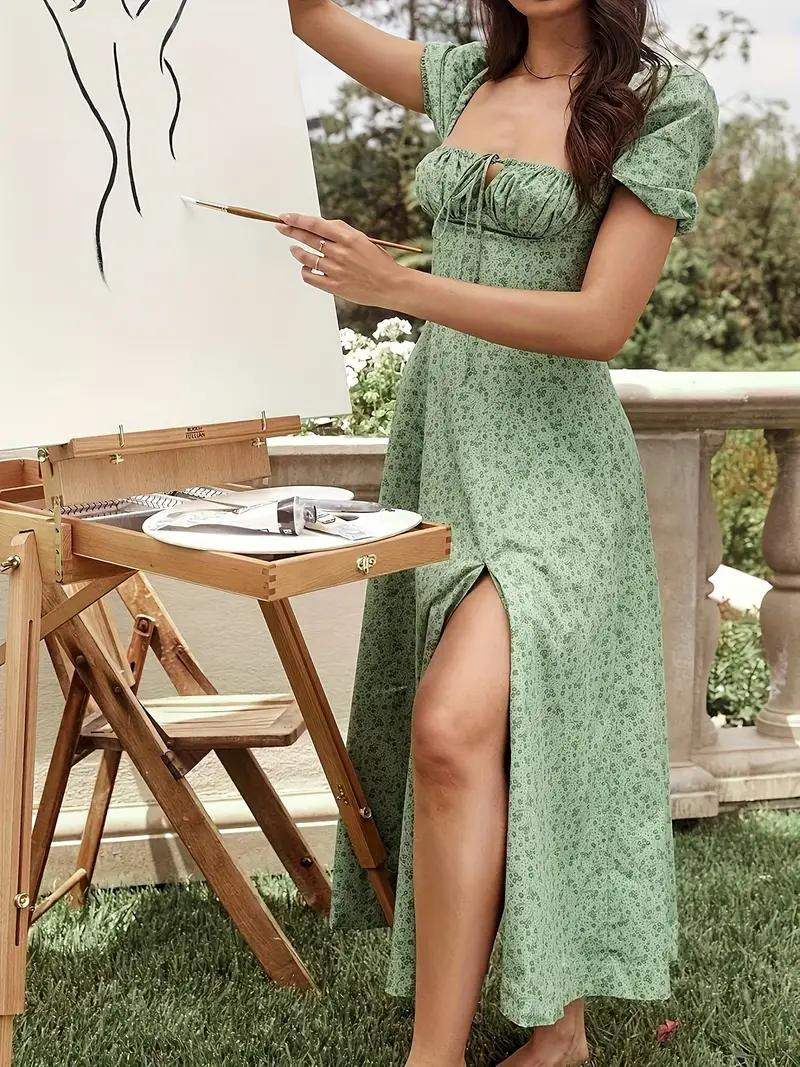 Sundress - Floral - Puff Sleeve - Summer Dress - Maxi Dress-Grace Aura