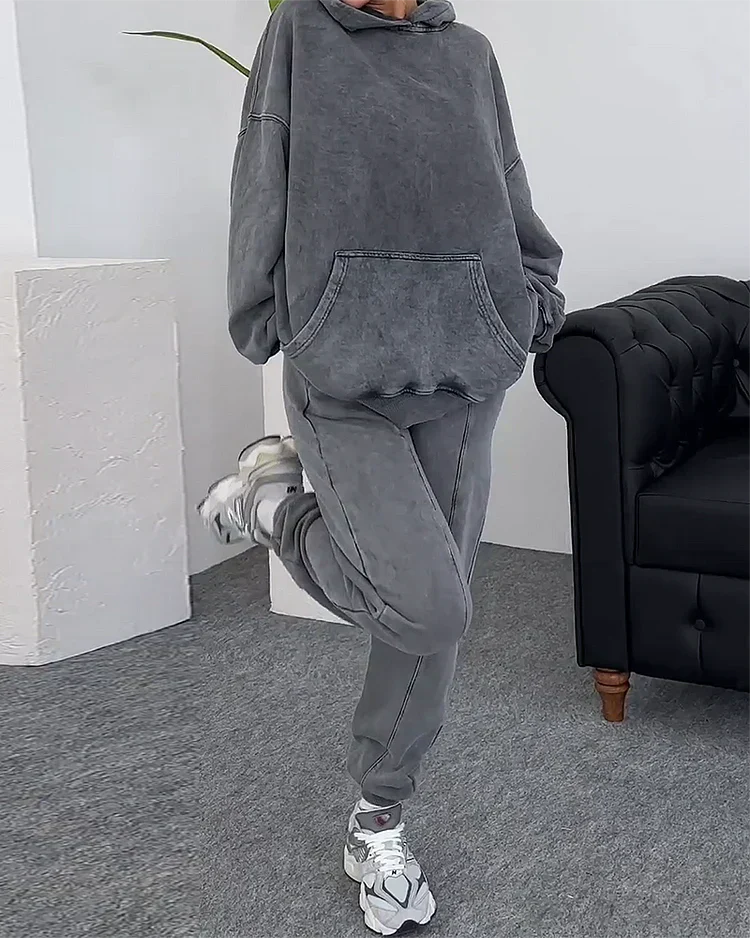 Sweat Suit | Loose Fit | Gray | Hoodie and Sweatpants Set | Women's Jogger Set-Grace Aura