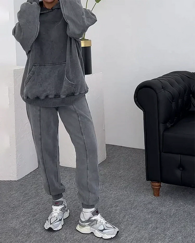 Sweat Suit | Loose Fit | Gray | Hoodie and Sweatpants Set | Women's Jogger Set-Grace Aura