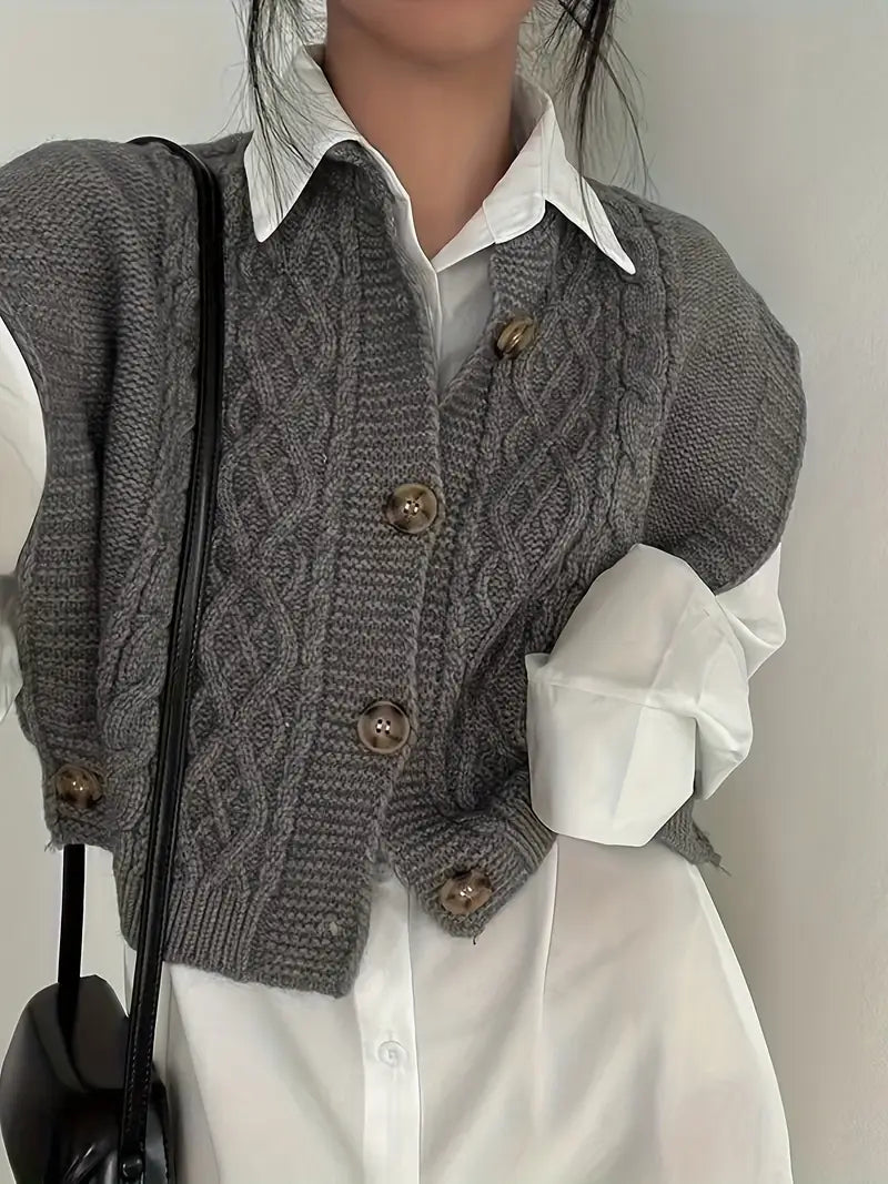 Sweater Vest - Button-Up - Loose Fit - Knitted Vest - Women's Knitwear-Grace Aura