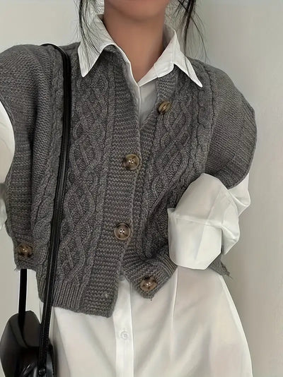 Sweater Vest - Button-Up - Loose Fit - Knitted Vest - Women's Knitwear-Grace Aura