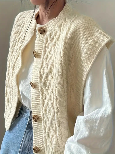 Sweater Vest - Button-Up - Loose Fit - Knitted Vest - Women's Knitwear-Grace Aura