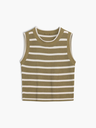 Sweater Vest - Knitted - Striped - Jumper Sleeveless - Women's Knitwear-Grace Aura