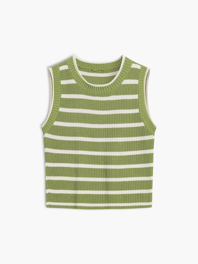 Sweater Vest - Knitted - Striped - Jumper Sleeveless - Women's Knitwear-Grace Aura