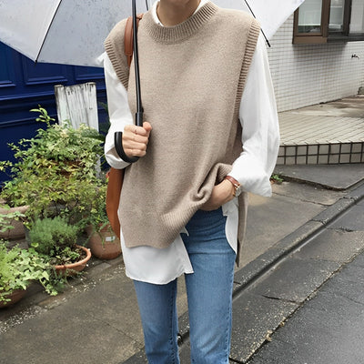 Sweater Vest - Sleeveless - Loose Fit - Knitted Gilet - Women's Knit Vest-Grace Aura