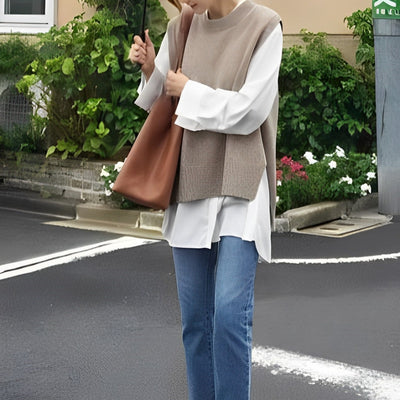 Sweater Vest - Sleeveless - Loose Fit - Knitted Gilet - Women's Knit Vest-Grace Aura