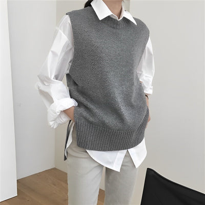 Sweater Vest - Sleeveless - Loose Fit - Knitted Gilet - Women's Knit Vest-Grace Aura