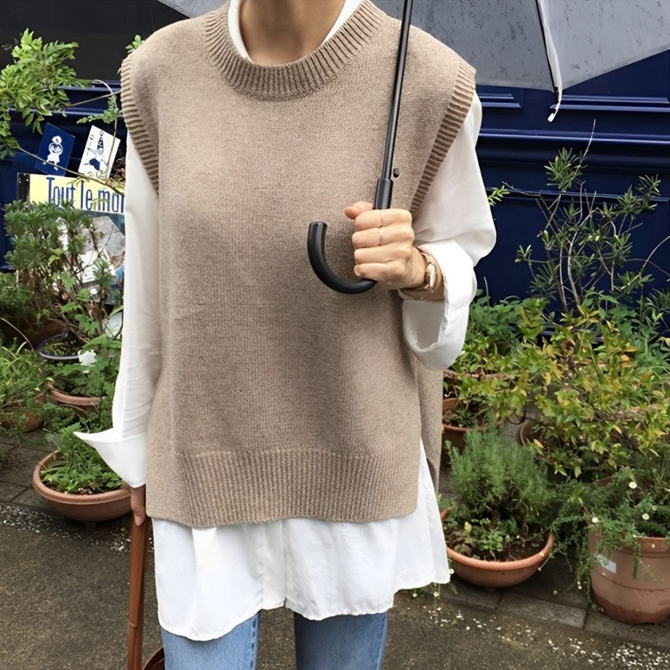 Sweater Vest - Sleeveless - Loose Fit - Knitted Gilet - Women's Knit Vest-Grace Aura