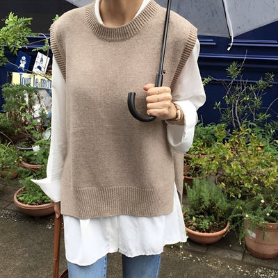 Sweater Vest - Sleeveless - Loose Fit - Knitted Gilet - Women's Knit Vest-Grace Aura