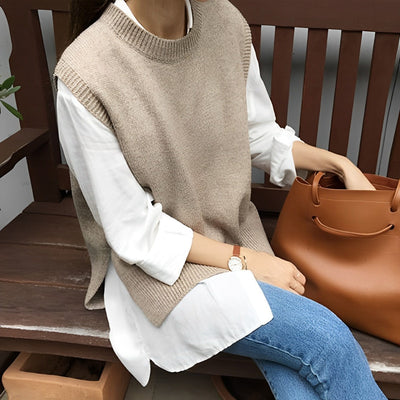 Sweater Vest - Sleeveless - Loose Fit - Knitted Gilet - Women's Knit Vest-Grace Aura