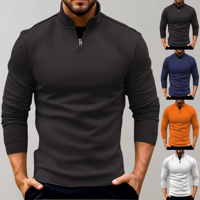 Sweatshirt - Men's Warm Standing Collar Long Sleeve Zip-Neck Sweater-Grace Aura
