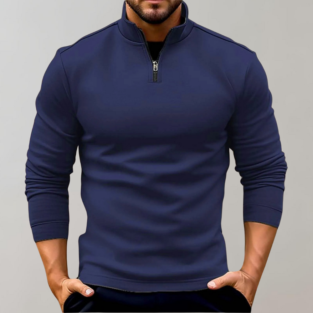 Sweatshirt - Men's Warm Standing Collar Long Sleeve Zip-Neck Sweater-Grace Aura