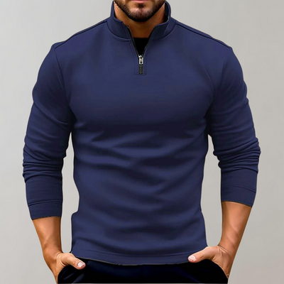 Sweatshirt - Men's Warm Standing Collar Long Sleeve Zip-Neck Sweater-Grace Aura